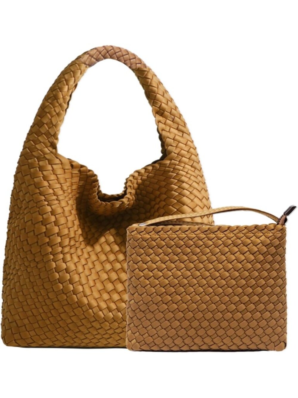 Women's Brown Neoprene Top-handle Shoulder Bag Hobo Tote Wrist For Work Zipper